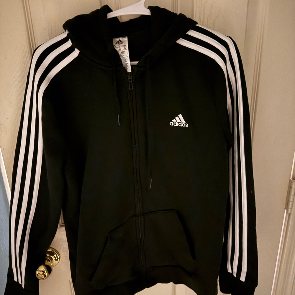 Adidas Women’s Black and White Zip Up Hoodie Size Large
